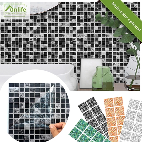 Funlife 10 PCS Flat Mosaic Tile Wall Sticker Waterproof Backsplash For Kitchen,Self Adhesive Bathroom Wall Sticker Decor Fake 3D ► Photo 1/6