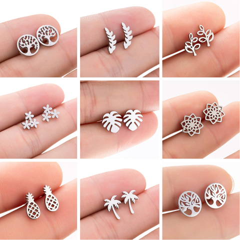 Vintage Black Stainless Steel Earrings Jewelry for Women Girls Cute Gold Color Flower Earing Tree Stud Earrings Girls Gift ► Photo 1/6