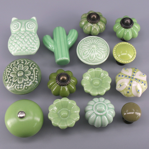 1x Green color series Ceramic Knobs  Dresser Drawer Cabinet Handle Pulls / CuteKitchen Cupboard Knob Furniture Hardware ► Photo 1/6