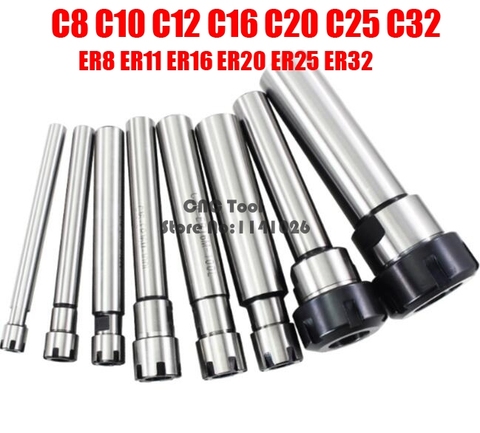 C8 C10 C12 C16 C20 C25 C32 ER8 ER11 ER16 ER20 ER25 ER32 100L 150L Collet Chuck Holder CNC Milling Lengthen Tool carrier ER M Nut ► Photo 1/3