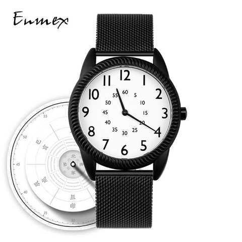 2022 Enmex creative style leather band wristwatch sundial special design discs hands  brief  casual  quartz  watch ► Photo 1/1