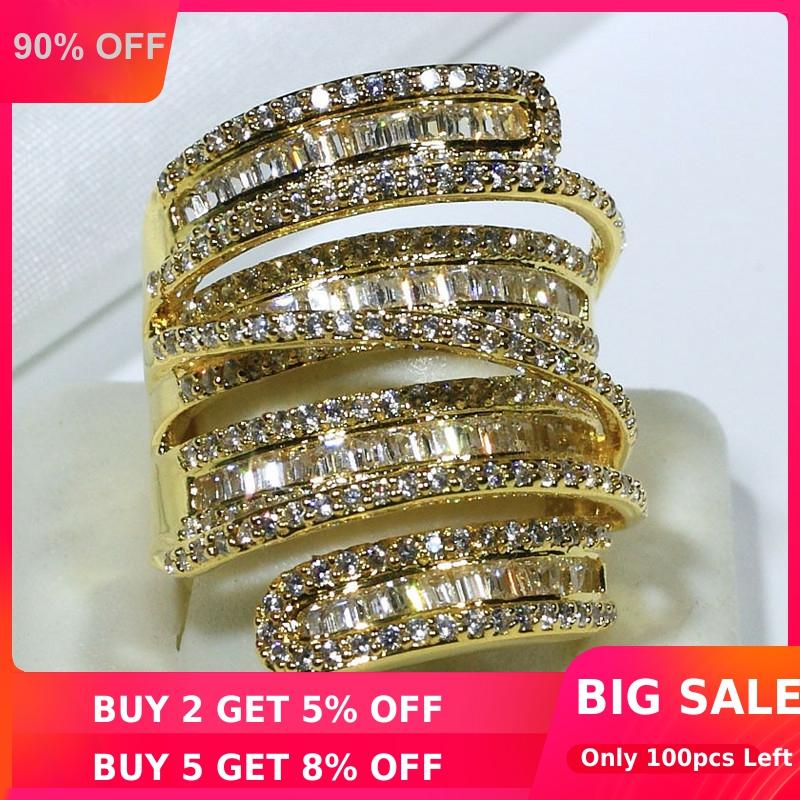 Handmade 24K Gold Diamond Ring Real 925 sterling silver Jewelry Engagement Wedding band Rings for Women Bridal Party accessory ► Photo 1/6