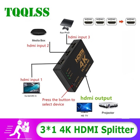 HDMI Switcher Box 3x1 Mini Splitter Support 4K HD 1080P Video 3 Ports HDMI Switch Selector for Xbox PS4 DVD HDTV PC Laptop TVBOX ► Photo 1/6