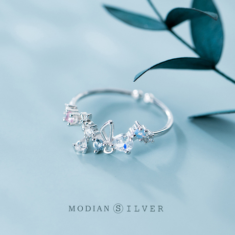 Modian Multiple Elements Ring for Women Colorful Crystal Water Drop Flower Open Adjustable Sterling Silver 925 Ring Fine Jewelry ► Photo 1/5