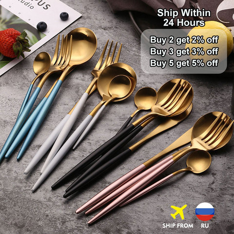 Dinnerware Set 304 Stainless Steel Cutlery Set Steak Knife Fork Set Coffee Spoon Teaspoon Flatware Tableware Kitchen Silverware ► Photo 1/6