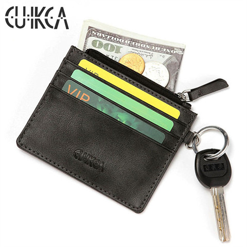 CUIKCA New Unisex Women Men Wallet Slim Leather Wallet Zipper Coins Purse With Key Ring Credit Cards Holders ID Card Cases ► Photo 1/6