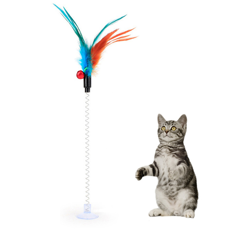 1Pc Cat Toy Funny Interactive Suction Spring Cat Toy Cat Feather Wand Cat Teaser Pet Interactive Supplies Cat Favor Random Color ► Photo 1/6