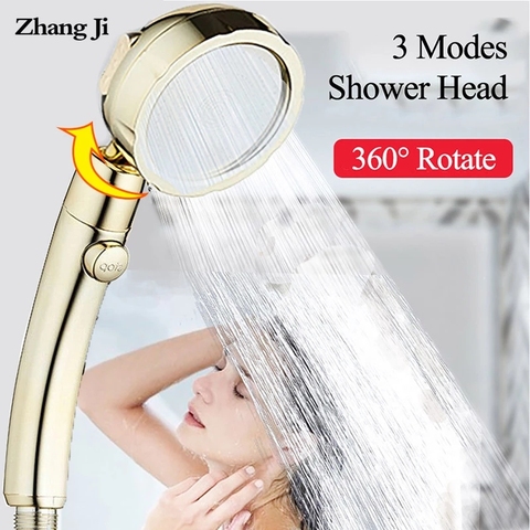 Zhangji 360 Degree Rotating retro golden Shower High Pressure 3 Modes Adjustment with stop button saving water shower Head ► Photo 1/6