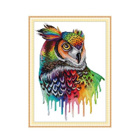 DA478 Rainbow owl cross stitch kit aida 14ct 11ct count printed canvas stitches embroidery DIY handmade needlework ► Photo 1/1