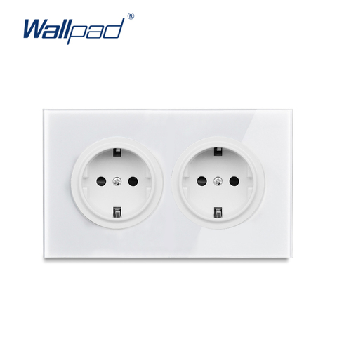 Wallpad L6 Double 2 Gang EU Standard Wall Socket 146 type German Dual Twin Power Outlet White Tempered Glass Panel 146*86mm ► Photo 1/5