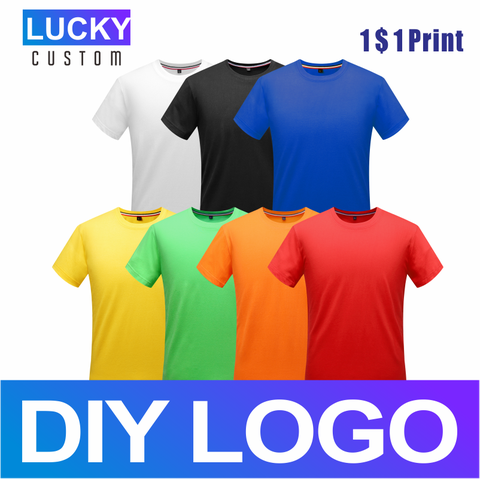Men's Cotton T-Shirt Round Neck Short Sleeve Custom Printed Embroidery Logo Casual Solid Color Breathable Blouse 3XL ► Photo 1/6
