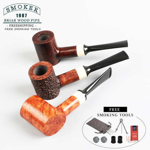 ▂ξ Smoker~Straight Briar Pipes Hammer Desktop Wooden Pipe  Fit 9mm filters With Free Smoking Tools Golden Ratio Design Best Gift ► Photo 1/6