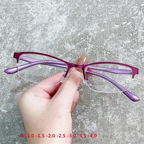 Half Frame Finished Myopia Glasses Men Women Short-sighted Eyewear -1.0-1.5-2.0-2.5-3.0-4.0 Anti-blue light Prescription Glasses ► Photo 1/6