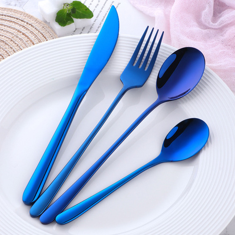 4PCS Stainless Steel Dinnerware Set Food Korean Cutlery Set Dinner Knife Fork Spoon Rainbow Portable Tableware Utensils Home ► Photo 1/6