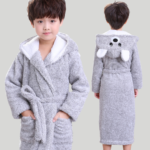 New Winter Big Boys Bath Robe Children Hooded Flannel Pajamas Thicken Lengthen Bathrobes for Teenage Boy Casual Cartoon Pajamas ► Photo 1/6