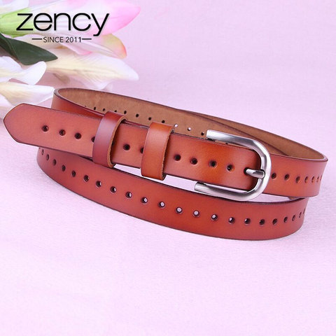 Zency Hollow Out Women's Belt 100% Genuine Leather High Quality Pin Buckle Fashion Decorative Jeans Belt Black White Coffee ► Photo 1/6