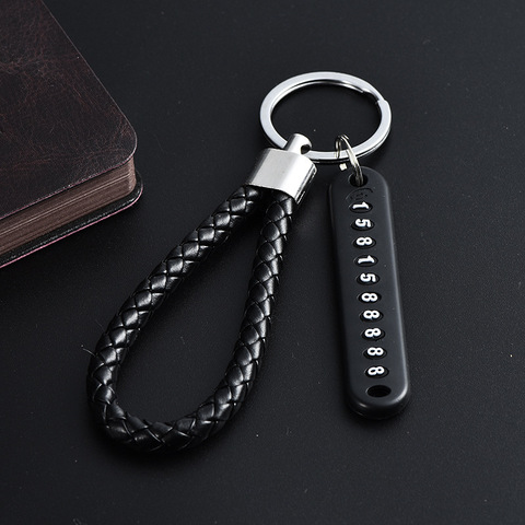Anti-lost Phone Number Plate Car Keychain Pendant Auto Vehicle Leather Bradied Key Chain Phone Number Card Keyring Dropshipping ► Photo 1/6