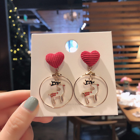 Rinhoo Christmas Circle Round Heart Deer Elk Pendant Earrings Piercing Ear Hook Earring Jewelry for Women ► Photo 1/6