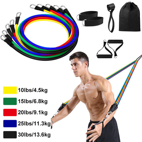 11Pcs/Set Latex Pull Rope Resistance Bands Indoor Portable Fitness Equipment Ankle Strap Exercise Training Expander Elastic Band ► Photo 1/6