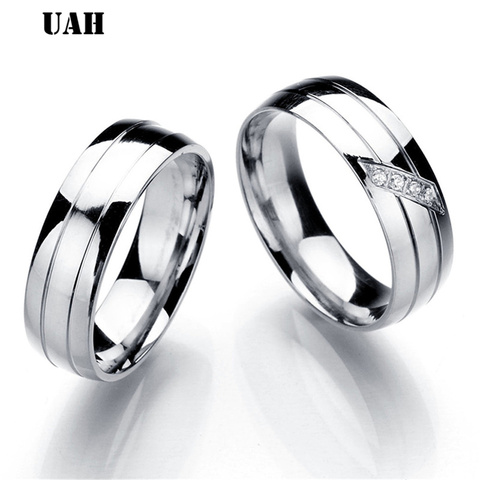 UAH Simple Couple Titanium Steel Wedding Zirconia Rings women men's jewelry anniversary marriage Best Fashion Gift ► Photo 1/6