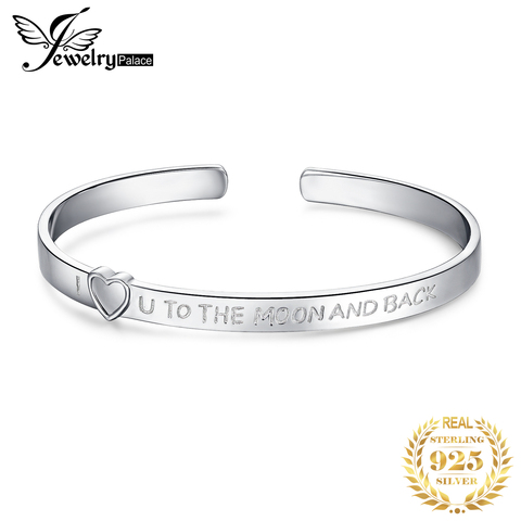 JewelryPalace I Love You Moon Back 925 Sterling Silver Cuff Bangles Bracelets For Women Silver 925 Jewelry Making Organizer ► Photo 1/1