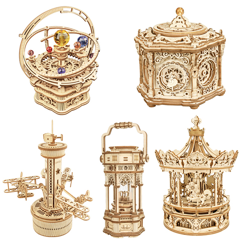 Robotime Rokr Music Box 3D Wooden Puzzle Game Assembly Model Building Kits Toys for Children Kids Birthday Gifts AMK ► Photo 1/6
