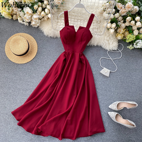 Woherb Dress Women V Neck Long Party Dresses Sexy Tank Backless Spaghetti Strap Maxi Female Holiday Vestidos Summer 2022 Robe ► Photo 1/6