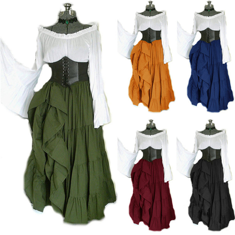 2022 New Halloween Women Medieval Cosplay Costumes Gothic Retro Victoria Middle Ages Carnival Long Sleeve Pleated Corset Dress ► Photo 1/6