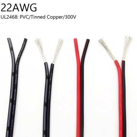 1M 2 Pin Electric Copper Wire 22AWG Lamp Lighting Cable PVC Insulated Double Cords Extend Connect Line White Black Red UL2468 ► Photo 1/6