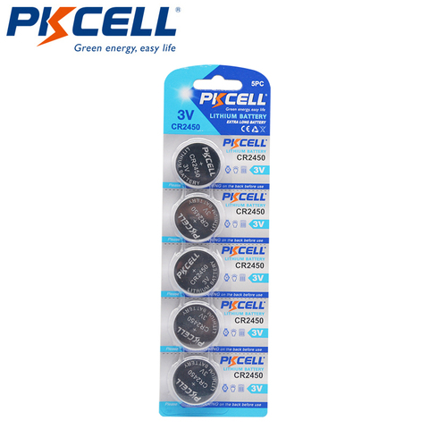 5Pcs PKCELL 600MAH CR2450 3V ECR2450 KCR2450 5029LC LM 2450 Lithium Battery Button Cell Batteries ► Photo 1/6