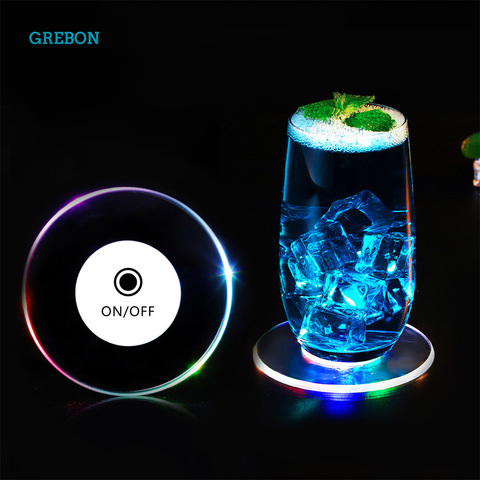 Led Coaster Cup Holder Mug Stand Light Bar Mat Table Placemat Party Drink Glass Creative Pad Round Home Decor Kitchen 7 Color ► Photo 1/6