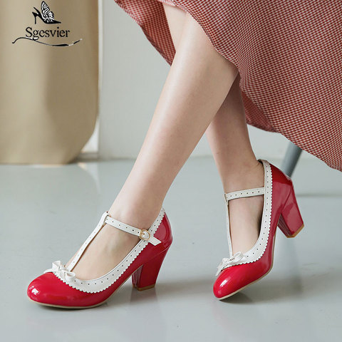 Sgesvier Ladies Shoe Spring Sweet Bowtie Spike High Heels Pumps Woman Block Heels Pink White Red Purple Princess Lolita Shoes ► Photo 1/6