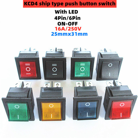1pcs KCD4 Rocker Switch ON-OFF 2 Position 4 Pins / 6 Pins  Electrical equipment With Light Power Switch 16A 250VAC/ 20A 125VAC ► Photo 1/6
