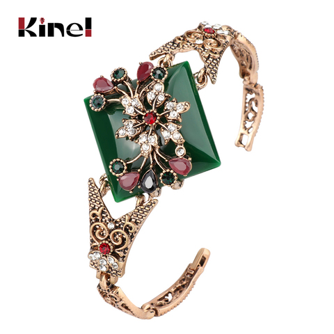 Kinel Green Big Bracelet For Women Vintage Jewelry Antique Gold Color Turkish Party Bracelets Bijouterie 2017 New Arrivals ► Photo 1/6