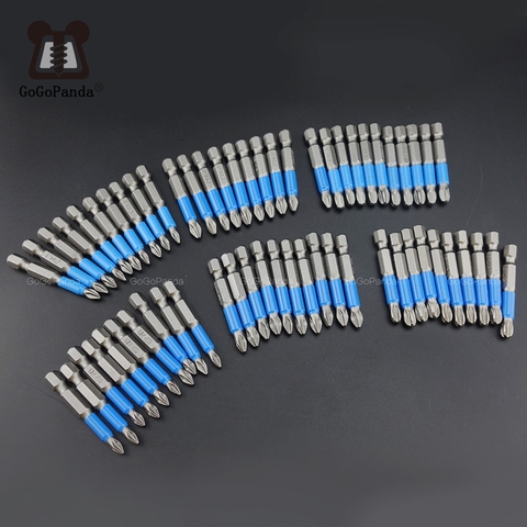 10Pcs/Lot 50mm GCr15 Pozidrive Bits Hex Shanked Anti Slip Screwdriver Bits Magnetic Single Head PZ1 / PZ2 / PZ3 PH 1 2 3 ► Photo 1/6