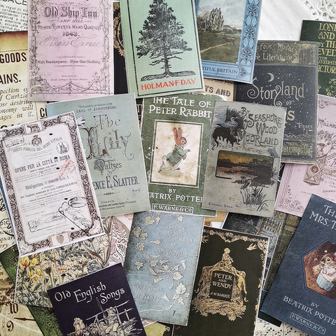 24PCS DIY Scrapbook Vintage Old Book Cover No Back Glue Material Sticker Diary Project Happy Plan Decoration Background Sticker ► Photo 1/5