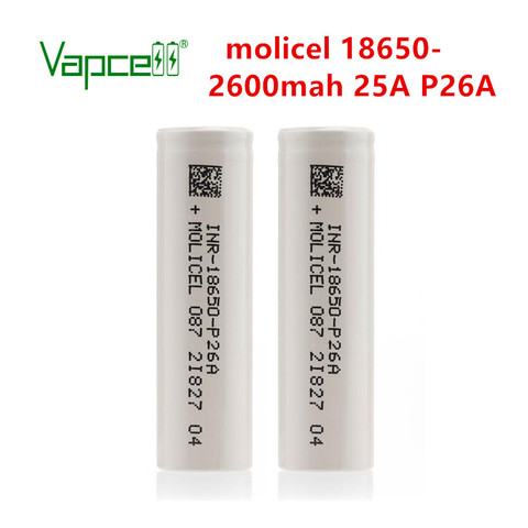 Vapcell free shipping Original molicel 18650 2600mAh 25A P26A battery 3.7V Rechargeable lithium batteries for Flashlight ► Photo 1/5