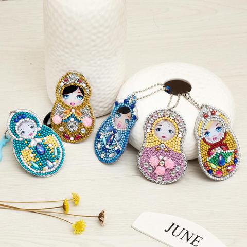 High Quality 5 Pcs / Set DIY Painting Diamond Drill Russian Doll Resin Girl Women Bag Car Key Chain Jewelry Handmake Gifts ► Photo 1/6