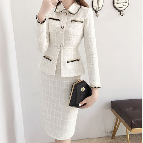 SMTHMA 2022 New Autumn And Winter Tweed Dresses Women Vintage Ruffle Plaid Female Elegant Ladies Office Woolen Vestidos ► Photo 1/6