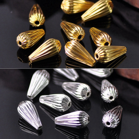 20pcs Gold Plated Color 14x7mm Teardrop Hollow Plicated Metal Brass Loose Beads lot for Jewelry Making DIY Crafts Wholesale ► Photo 1/5