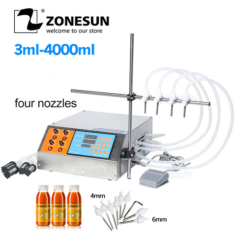 ZONESUN 4 Heads Liquid Perfume Water Juice Essential Oil Electric Digital Control Pump Liquid Filling Machine 3-4000ml ► Photo 1/6