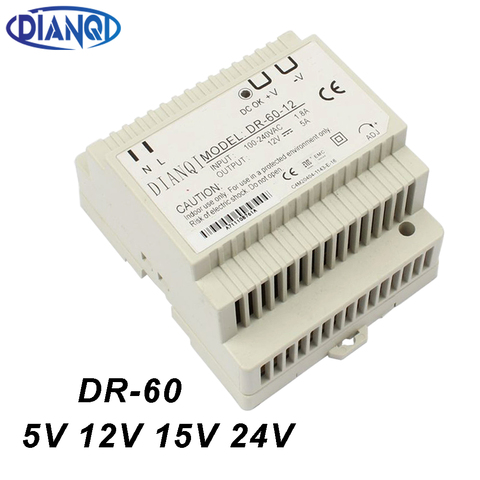 DIANQI Din rail power supply 60W 5V 12V 24V power suply 24V 60W ac dc converter good quality DR-60-24 DR-60-5 DR-60-12 DR-60-15 ► Photo 1/6