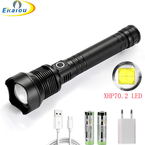 XHP70 .2 USB Zoom LED Flashlight 3 Modes Rechargeable Water Resistant Handheld LED torch for Camping Outdoor Emergency ► Photo 1/6