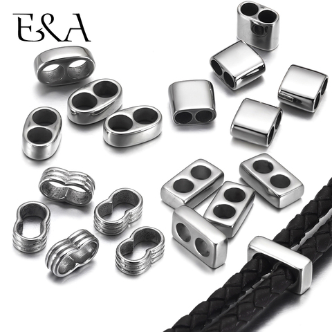 10pcs Double Hole Beads Fit 5mm 4mm Round Leather Bracelet Two Hole Spacer DIY Jewelry Making Stainless Steel Metal Accessories ► Photo 1/6