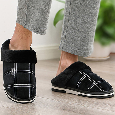 Men's Slippers Home slippers Size 50 Warm Antiskid Sturdy Sole House shoes for men Gingham Velvet Suede Fur slippers ► Photo 1/6