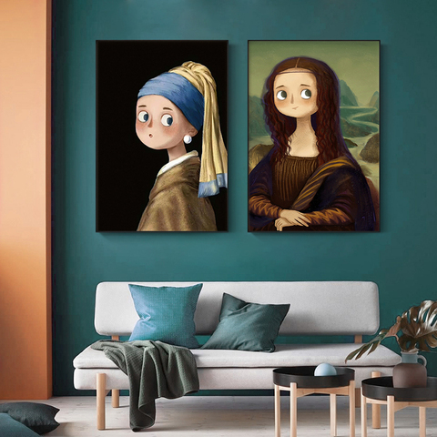 Cute Retro Famous Painting Mona Lisa Wall Art Canvas Painting Nordic Posters And Prints Wall pictures For Living Room Decor ► Photo 1/6