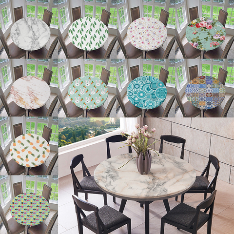 Waterproof Non-slip Round Elastic Table Cover Classic Pattern Table Cloth Table Top Cover ► Photo 1/6