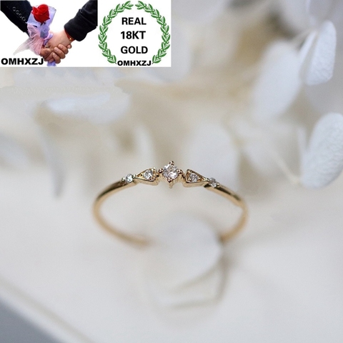 OMHXZJ Wholesale European Fashion Hot Jewelry Woman Girl Party Birthday Wedding Gift Slim White AAA Zircon 18KT Gold Ring RR926 ► Photo 1/6