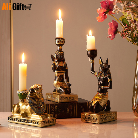 Vintage Candlestick Ancient Egypt Idol Candle Holder Anubis God Cat God Sphinx church Candle Holders Home Decoration Tealight ► Photo 1/6