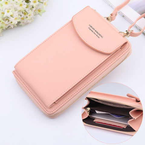 New Women Purses Solid Color Leather Shoulder Strap Bag Mobile